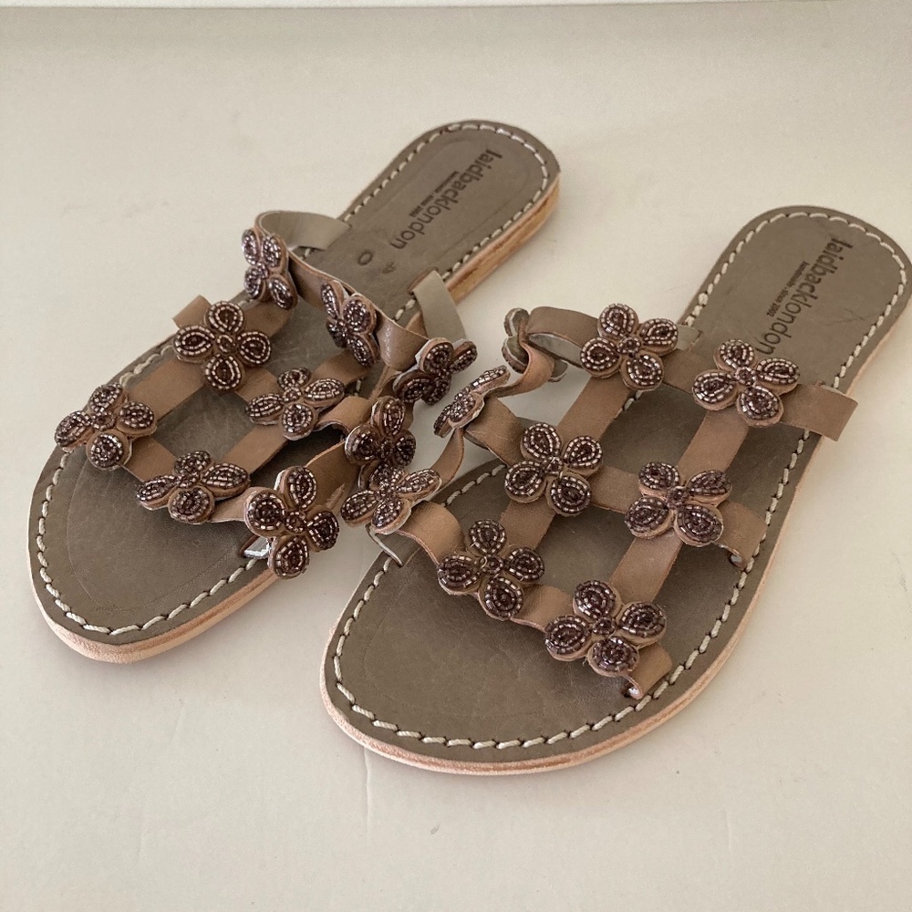 NWOT LaidBackLondon Anthropologie Adara Pink/Beaded Rose Floral Sandals Sz 40